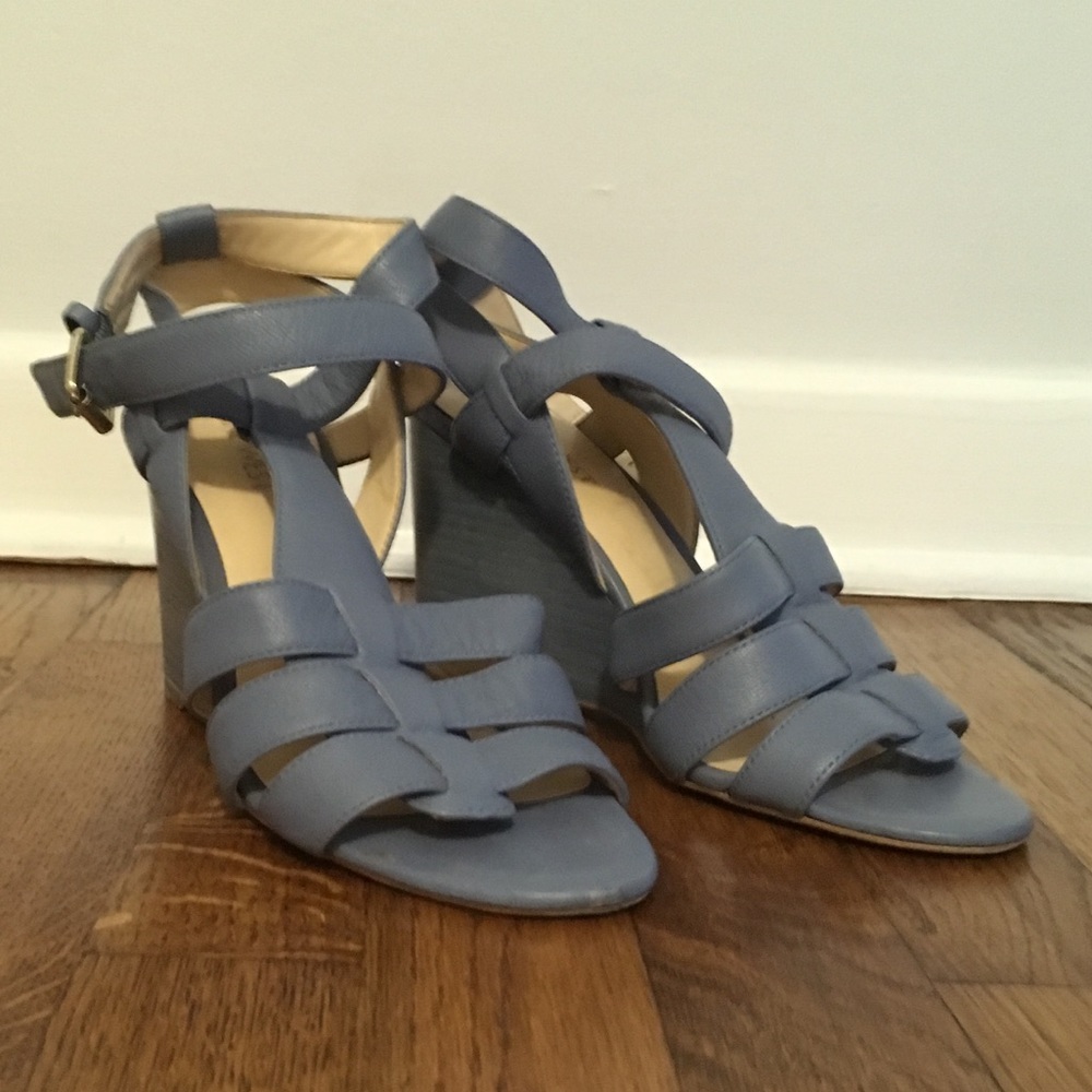 Nine West Blue Gladiator Cage Wedges